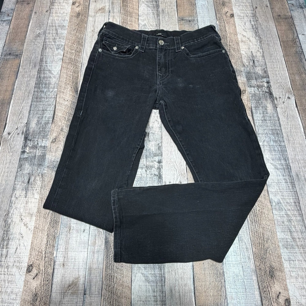 True Religion Ricky Relaxed Straight Jeans Mens 32x31 Black Dark Wash Denim